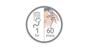 Upp till 60 minuters sladdlös användning efter en 1 timmes laddning.