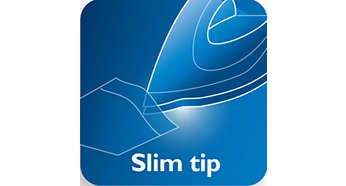 Slim tip soleplate reaches easily in tricky areas