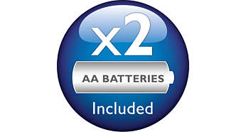 W opakowaniu znajdują się 2 baterie AA firmy Philips
