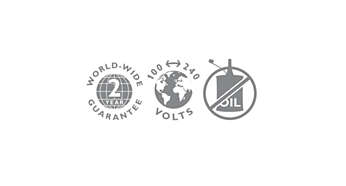 2-year guarantee, worldwide voltage, no oil needed