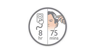 75 minut brezžične uporabe po 8-urnem polnjenju