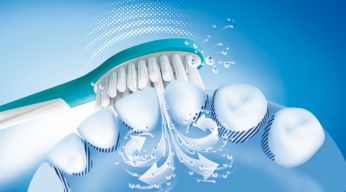 Sonicare dynamic sonic action drives fluid between teeth