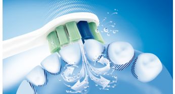 Sonicare 液體清潔動力將液體推向牙齒鄰面