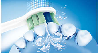 Sonicare dynamic cleaning action drives fluid between teeth