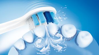Sonicare dynamic sonic action drives fluid between teeth