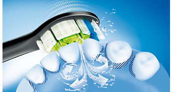 Sonicare dynamic cleaning action drives fluid between teeth