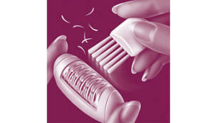 Temizleme fırçası ve yıkanabilir epilasyon başlığı ile birlikte verilir.