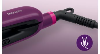 A useful swivel cord rotates and prevents tangled wires