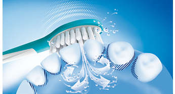 Dynamische Flüssigkeitsströmung unterstützt die Reinigungsleistung der Borsten in den Zahnzwischenräumen