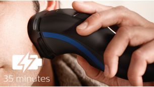 35 minutes of cordless shaving after an eight-hour charge