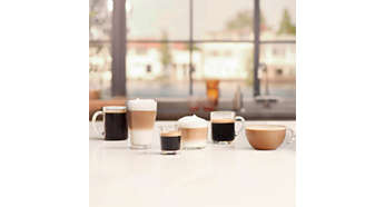 Enjoy 6 beverages at your fingertips, including cappuccino