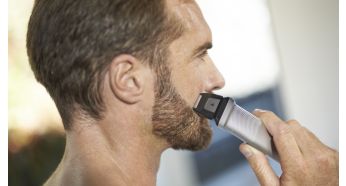 Precision shaver perfects the edges of cheeks, chin and neck
