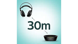 Move freely with 30m wireless range