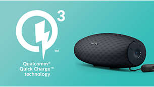 Quick-charge recharges speaker 3 times faster