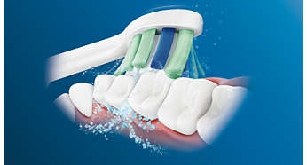 Dynamiczny sposób czyszczenia kieruje płyn między zęby