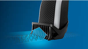 Lift & Trim comb guides hairs to the blades for an even trim