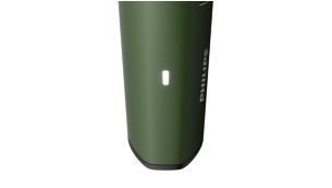 Lights indicate when battery is low, empty, full or charging