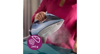 Jetul de abur de până la 240 g îndepărtează rapid cutele persistente