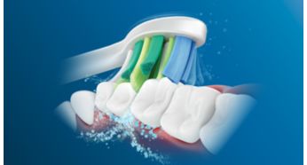 Dynamic cleaning action drives fluid between teeth