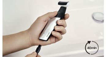 40 minutes cordless use after an 8-hour charge - Philips Bodygroom Series 3000 Showerproof Body Groomer