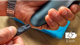 5-minute quick charge gives enough power for 1 full shave