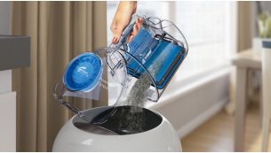 Dust container designed for hygienic emptying with one hand