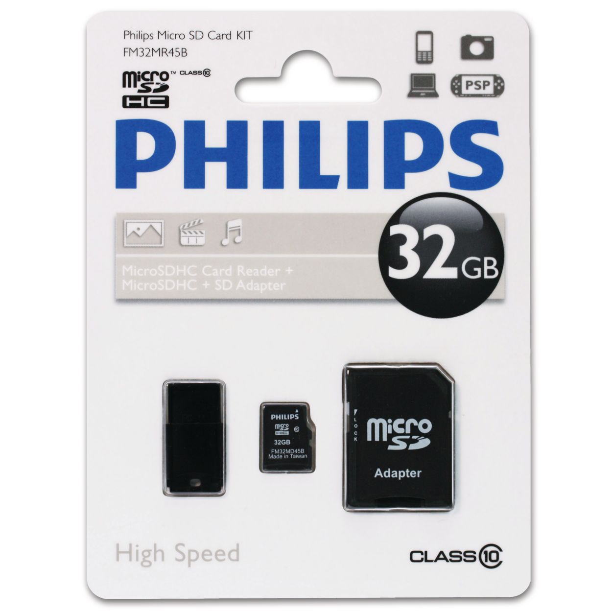 Carte Micro SDHC Philips FM32MP45D - 32 Go - Classe 10 - UHS-I U1 -  Adaptateur inclus