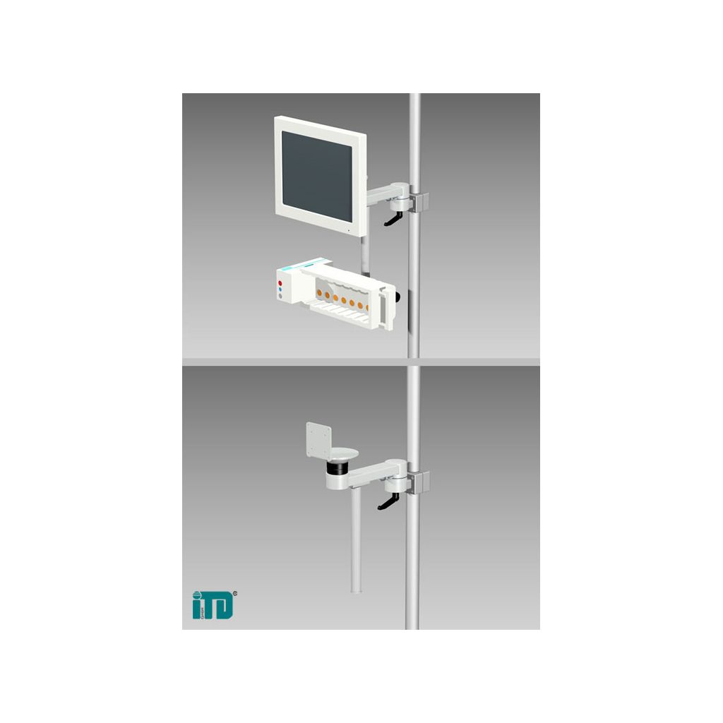 Single support arm for support bar D 38 mm including post support for external rack and bracket for 