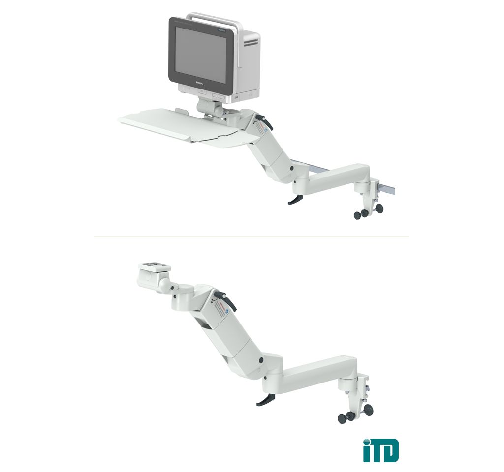 Height adjustable arm with extension on horizontal standard runner