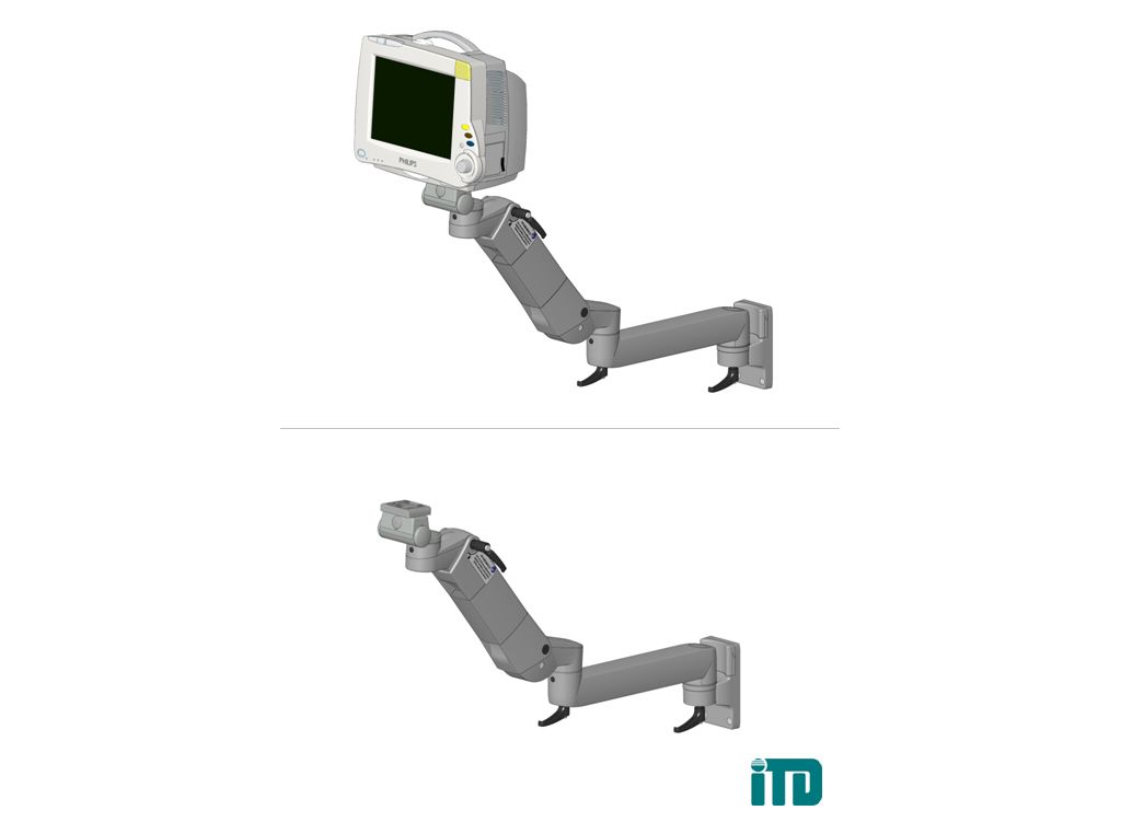 Height, adjustable arm with extension on ITD support extrusion