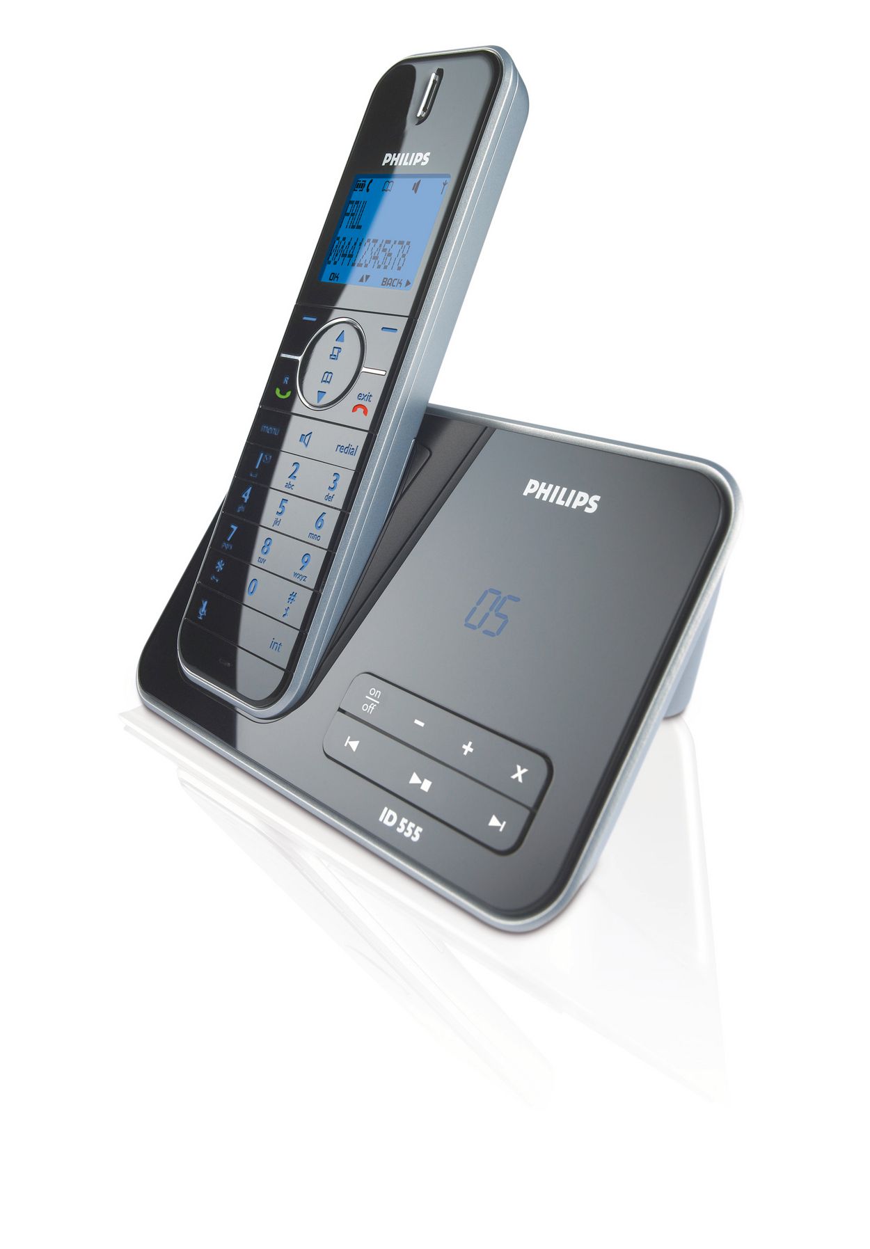 Philips D4551B/FR Téléphone Fixe sans fil avec Répondeur, Haut-Parleur, ID  Appelant, Compatible toutes Box
