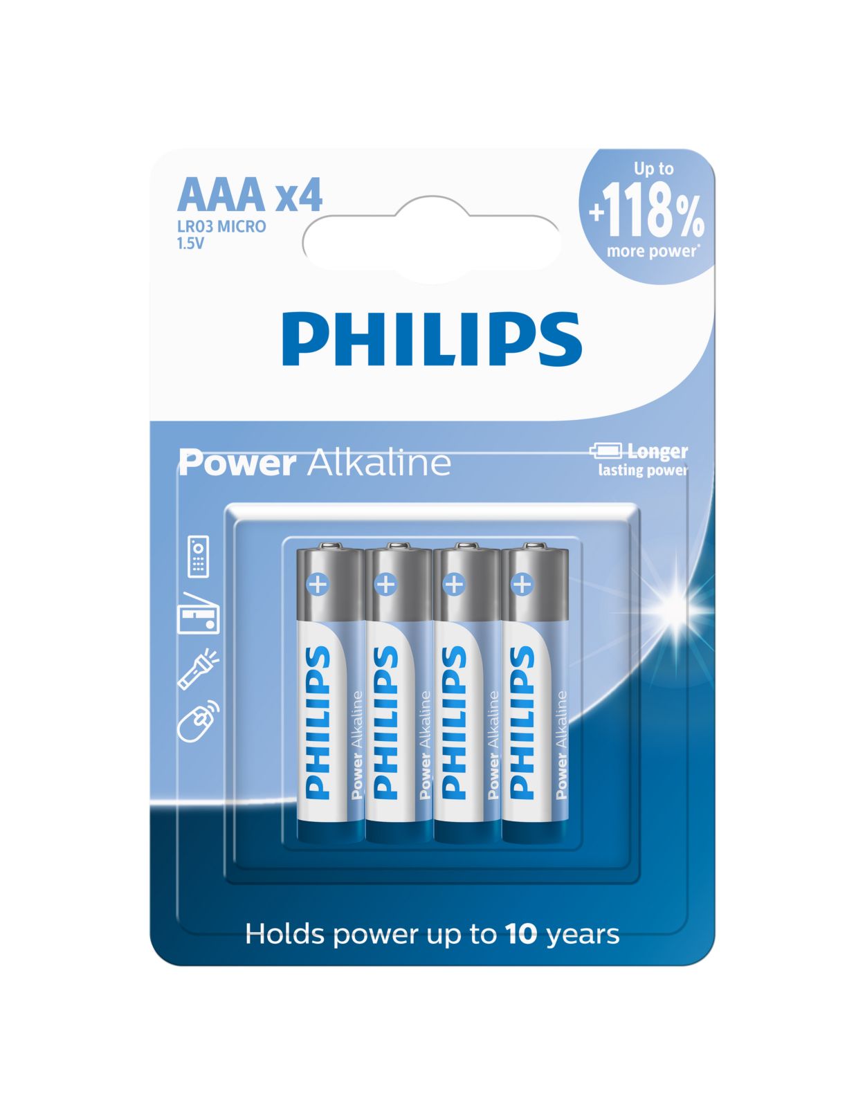Pile Power Alcalina Philips AAA LR03 MICRO 1.5V (Blister de 4