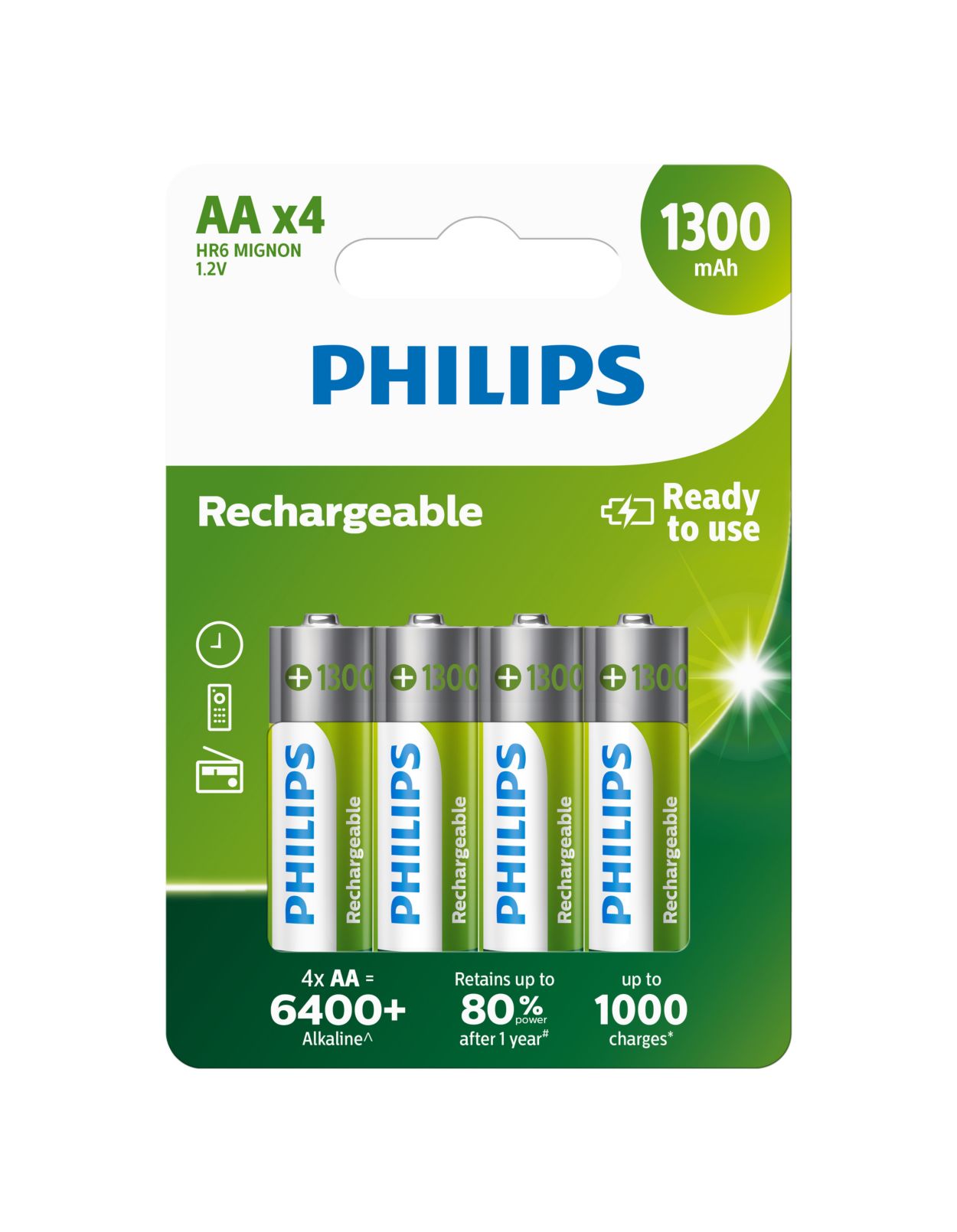 Philips Pile Rechargeable AA R6B4A130 profitez + longtemps de
