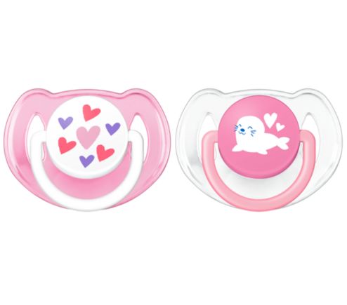 Philips Classic Pacifier, 6-18 Months, Pink Hearts & Seal