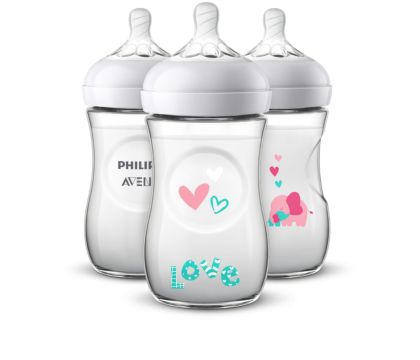 Philips Avent Natural Baby Bottle with Pink Elephant Design SCF669/33