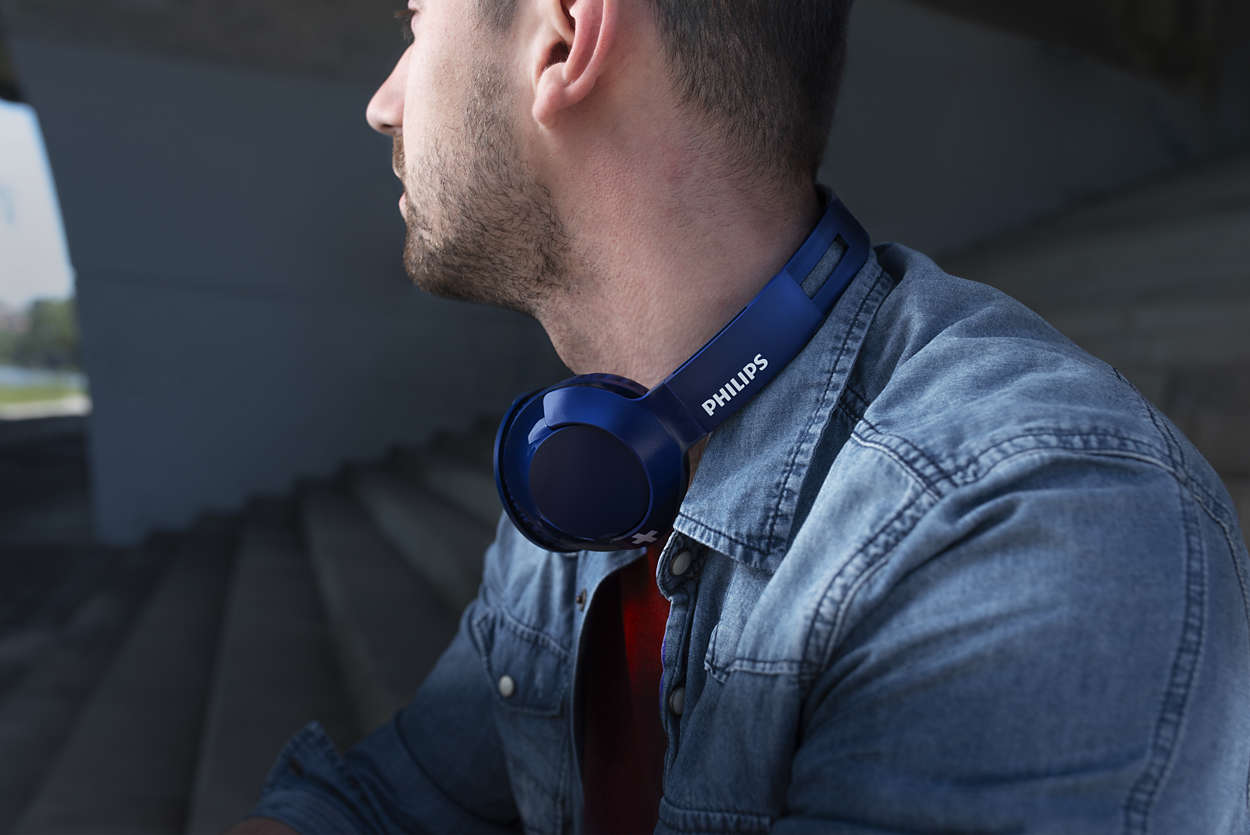Philips On Ear Kopfhörer SHB3075BL/00 Bluetooth blau Voluminöse Bässe, Integriertes Mikrofon, Kabellos, 12 Stunden Akkulaufzeit 