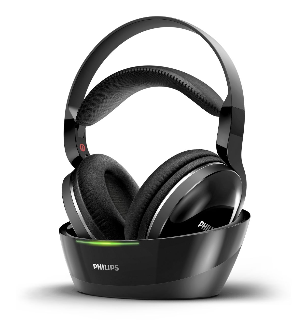 R-MUSIC RM306841 Draadloze tv-hoofdtelefoon met 2,4 GHz USB-ontvanger, 12 uur batterijduur, FM-radio, 3,5 mm jack-poort, draaibare oordopjes, zwart