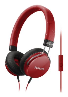 red headphones with mic