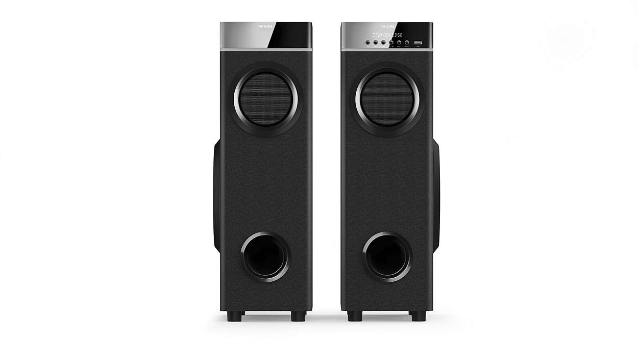 Multimedia tower speakers with microphone