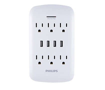 PHILIPS 6-Outlet Surge Protector Wall Tap 4 USB Ports Charging Station 2 Pack 