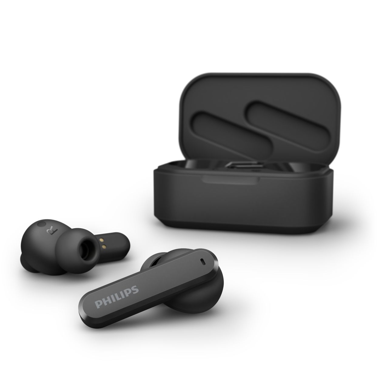 Open Box Philips T4506 True Wireless Headphones with Active Noise Canceling, Charging Case, Black TAT4506BK/00 UPC  - PHILIPS