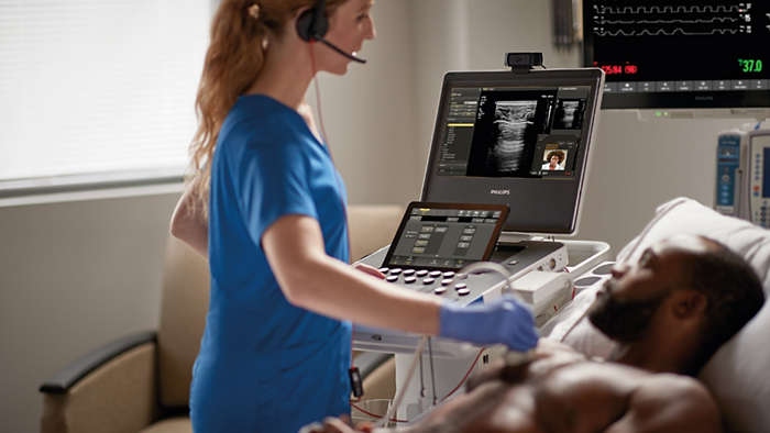 An ultrasound scan in progress
