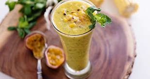 Apricot passion fruit with corn and mint