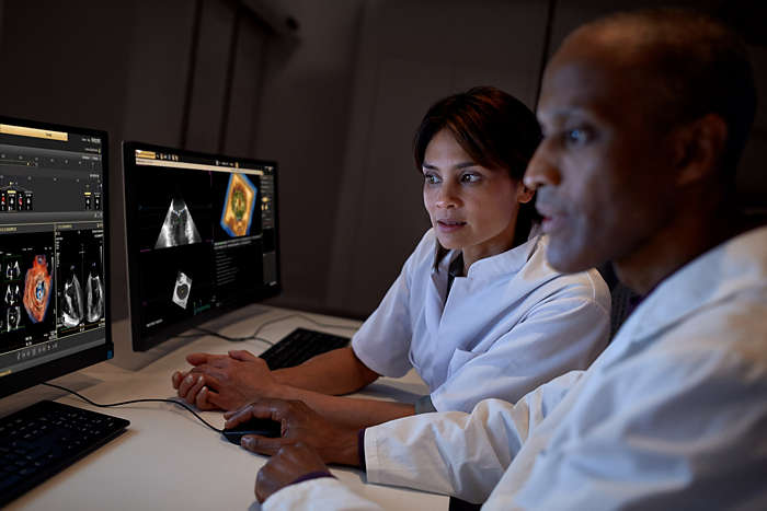 Clinicians reviewing ultrasound scan