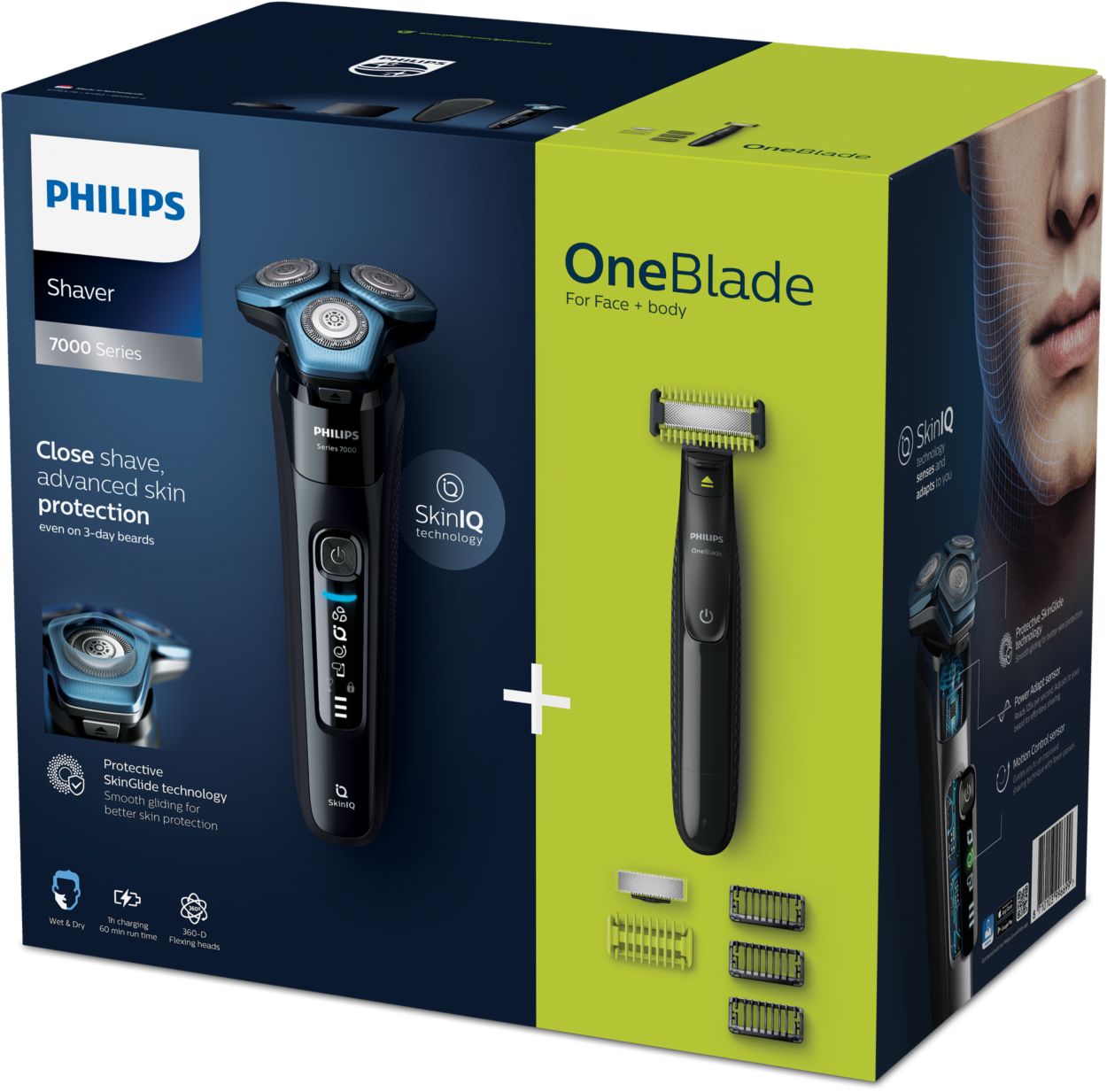 Philips Shaver Series 7000 - Rasoio elettrico da uomo, umido e asciutto,  con tecnologia SkinIQ, rifinitore a scomparsa, base di ricarica, custodia  da viaggio e spazzola di pulizia : : Salute e