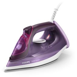 Philips Série 3000 Fer à Repasser Vapeur - 2000W, 30g/min - Effet Pressing  140g - Vapeur Verticale - Semelle SteamGlide Plus - Blanc/Violet