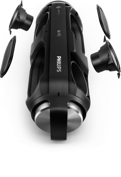 Two speaker drivers & passive radiators give immersive sound