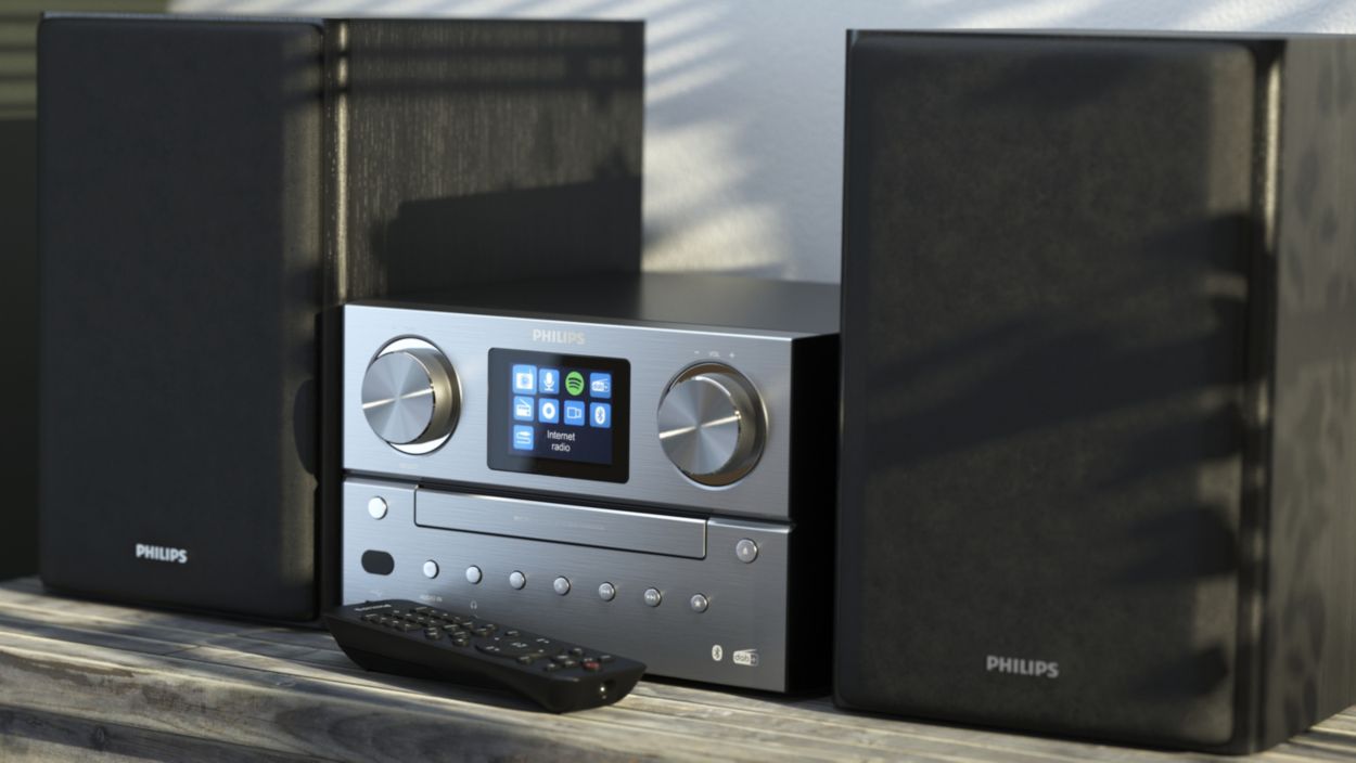 Philips M8905/10 Minicadena de Música con CD y USB y Bluetooth y DAB+/FM  Radio por Internet (Spotify Connect, MP3-CD, 100 W, Altavoces Bass Reflex