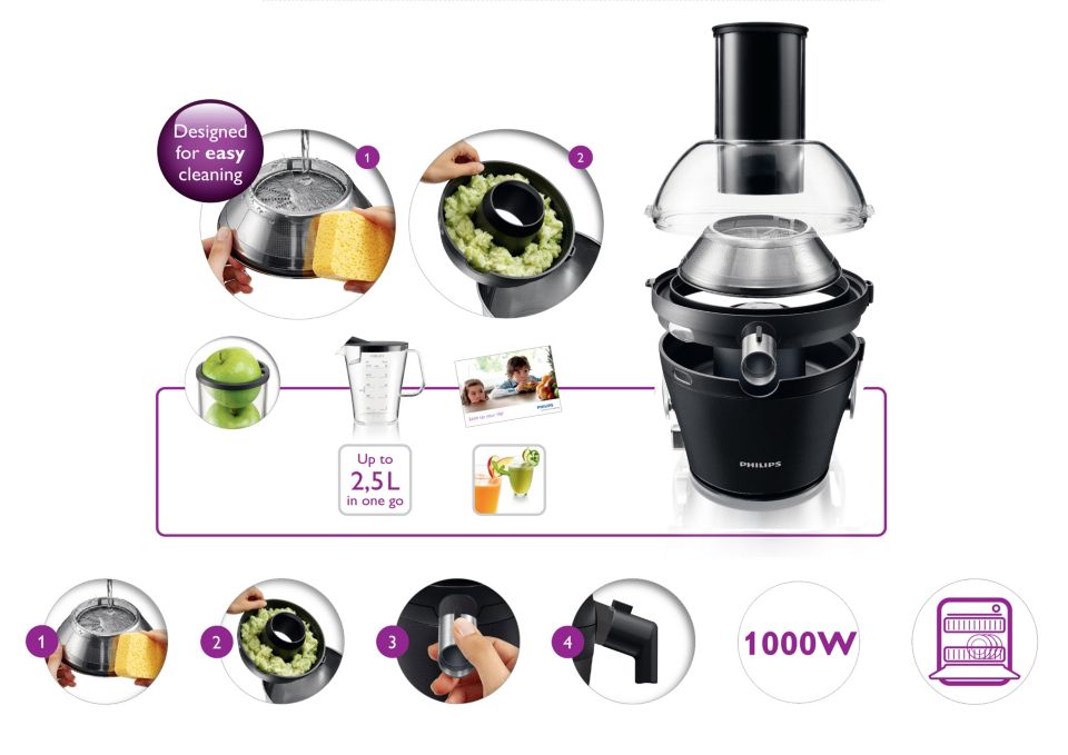 HR1871/70 Philips Avance Collection centrifuga 1000 w 2,5 litri 2 velocità  alluminio, nero - Preparazione Cibi centrifughe e estrattori - ClickForShop