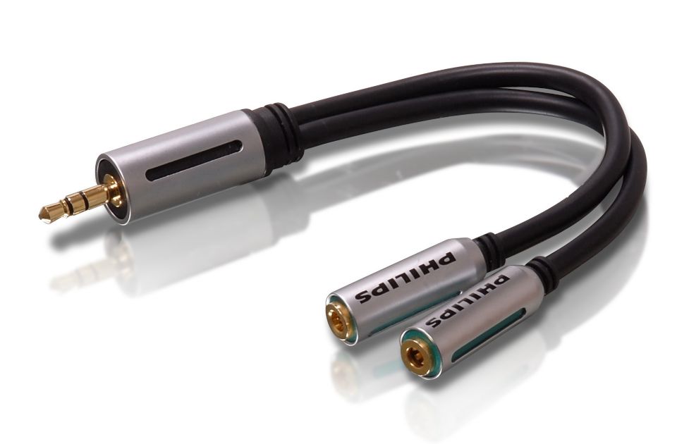 Splits one 3.5 mm headphone jack into two.